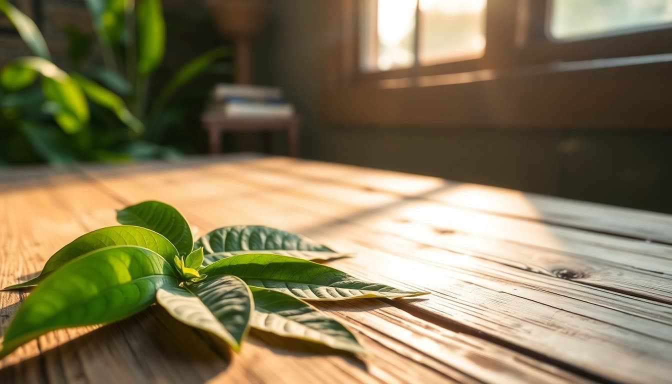 Kratom in Austin showcased on a rustic wooden table with natural lighting.