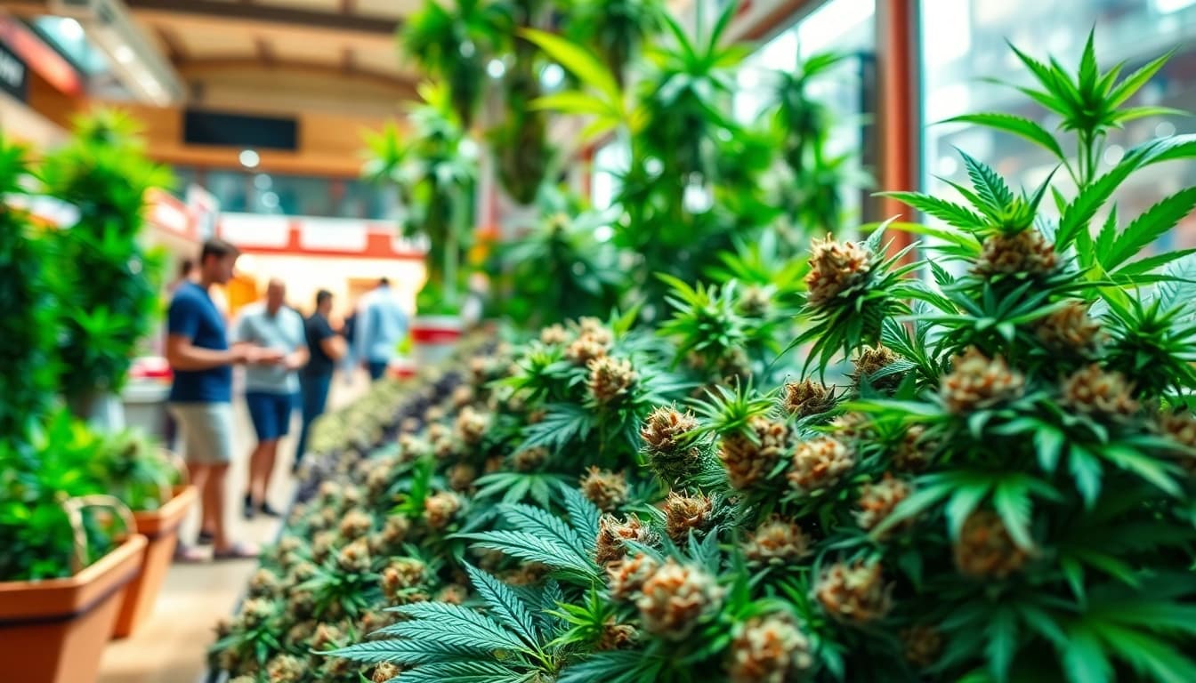 Shop for quality weed shake for sale amongst vibrant cannabis displays.
