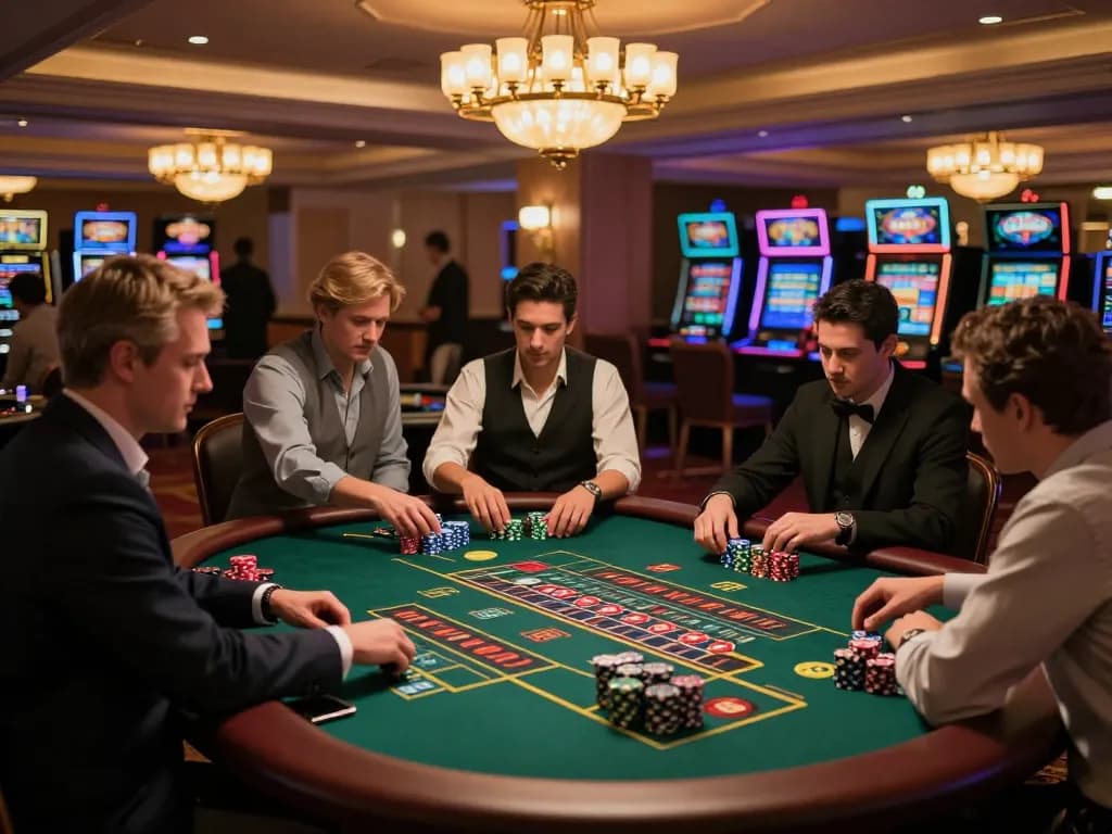 Players enjoying dynamic gameplay at RR88 casino tables, showcasing high-stakes gambling action.