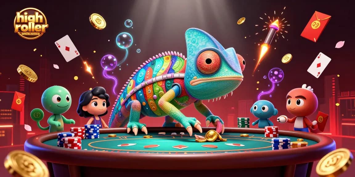Experience high roller online casinos with exciting casino elements in a colorful 3D illustration.
