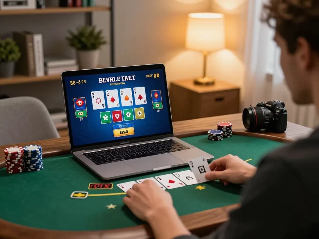 Experience sun win while playing live dealer blackjack on a laptop in a cozy home office setting