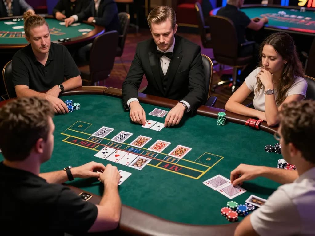 Players engage in strategic blackjack gameplay at bj886 casino, capturing the essence of modern gambling.