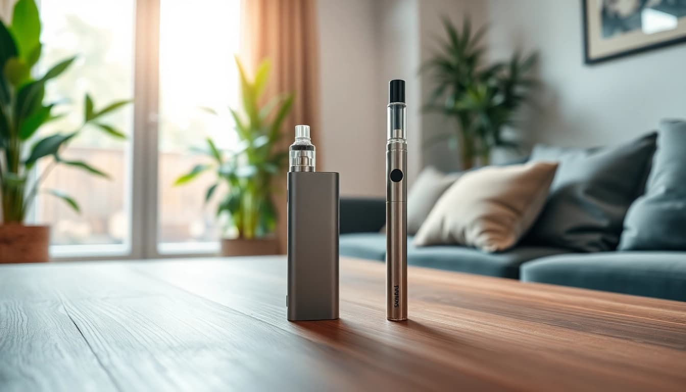 Showcasing the candy vape pen elegantly positioned on a wooden table, surrounded by a cozy ambiance.