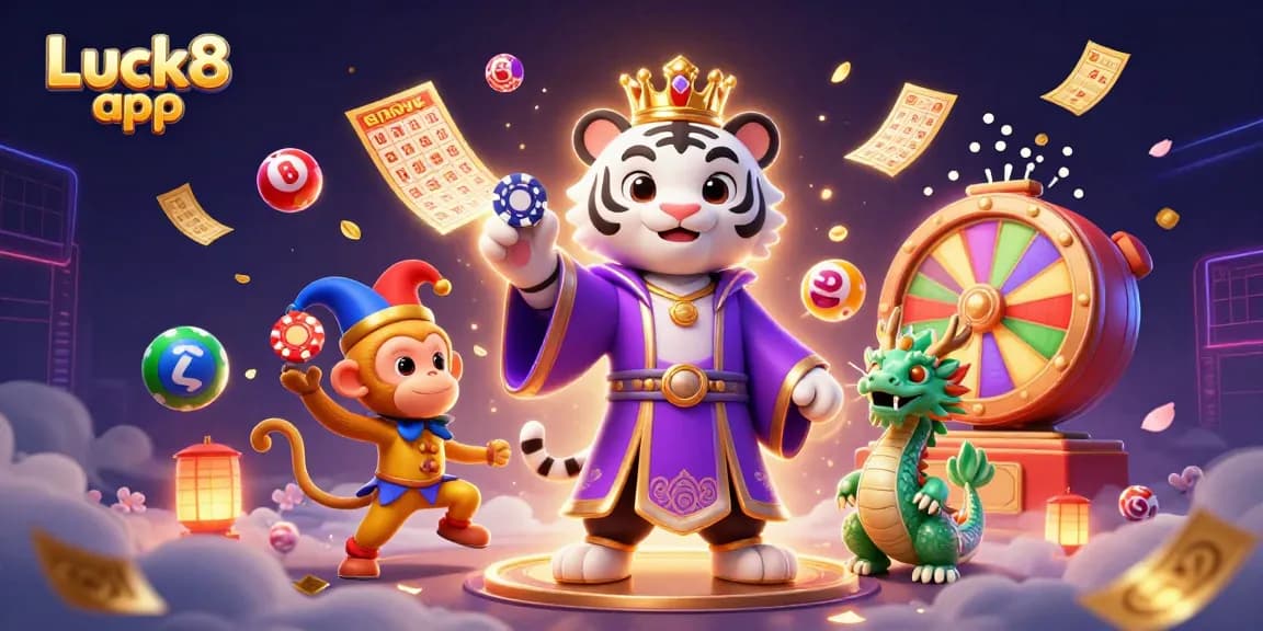 Experience the excitement of the Luck8 app with vibrant casino elements and playful characters.