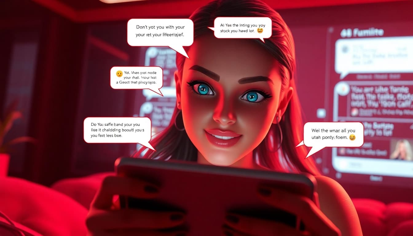 Engaging AI porn chat with a virtual character in a warm digital ambiance.