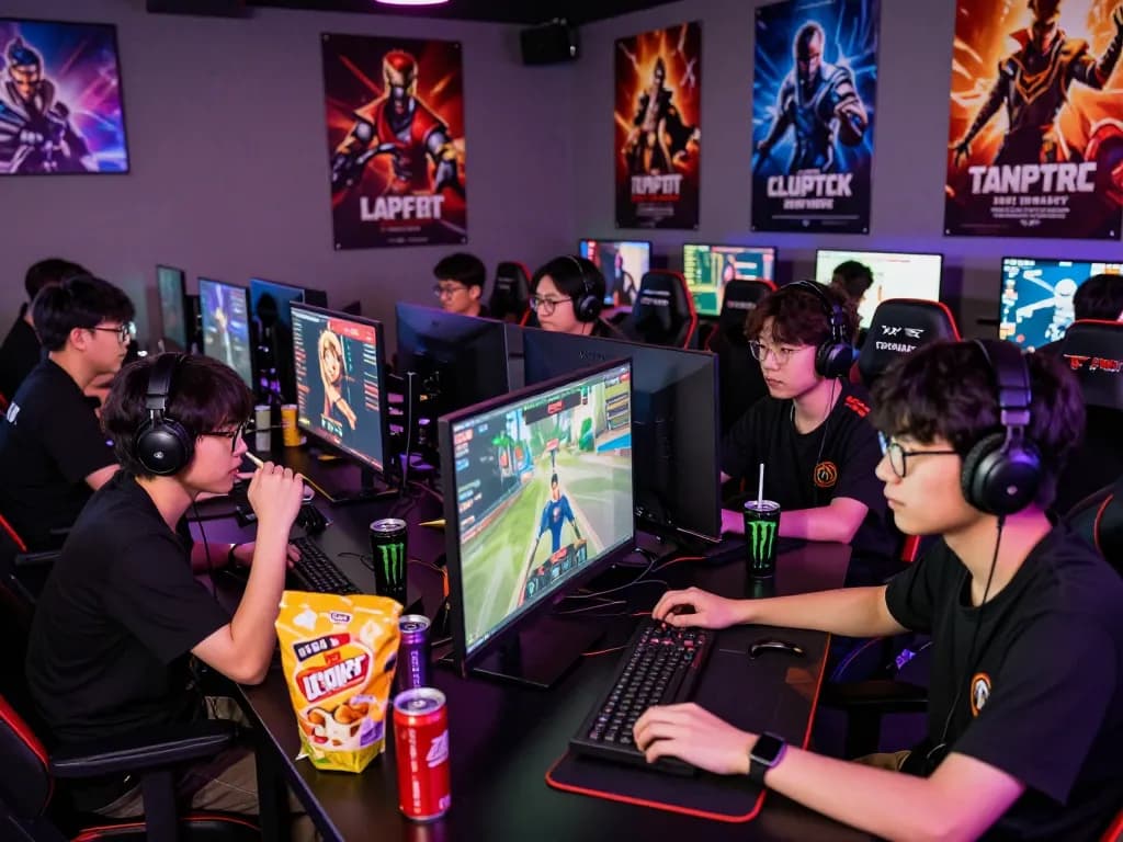 Gamers engaging in esports betting in Singapore, immersed in competitive gaming with excitement.