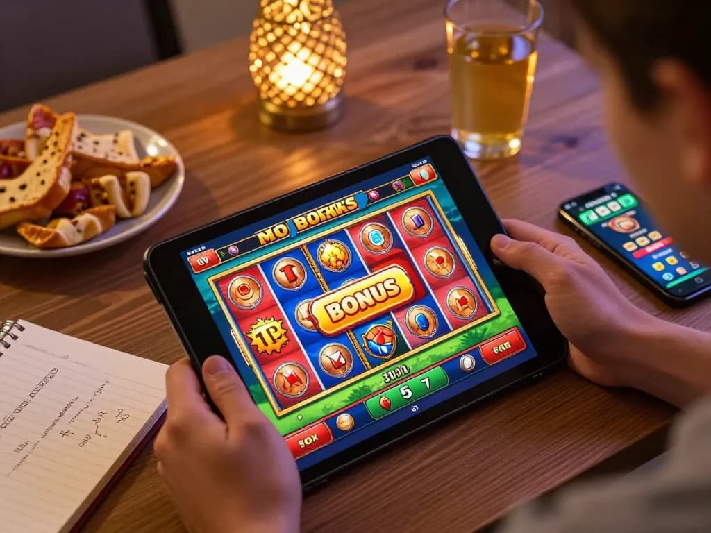 Engaging home setup featuring depo 25 bonus 25 on tablet screen during online casino gaming session.