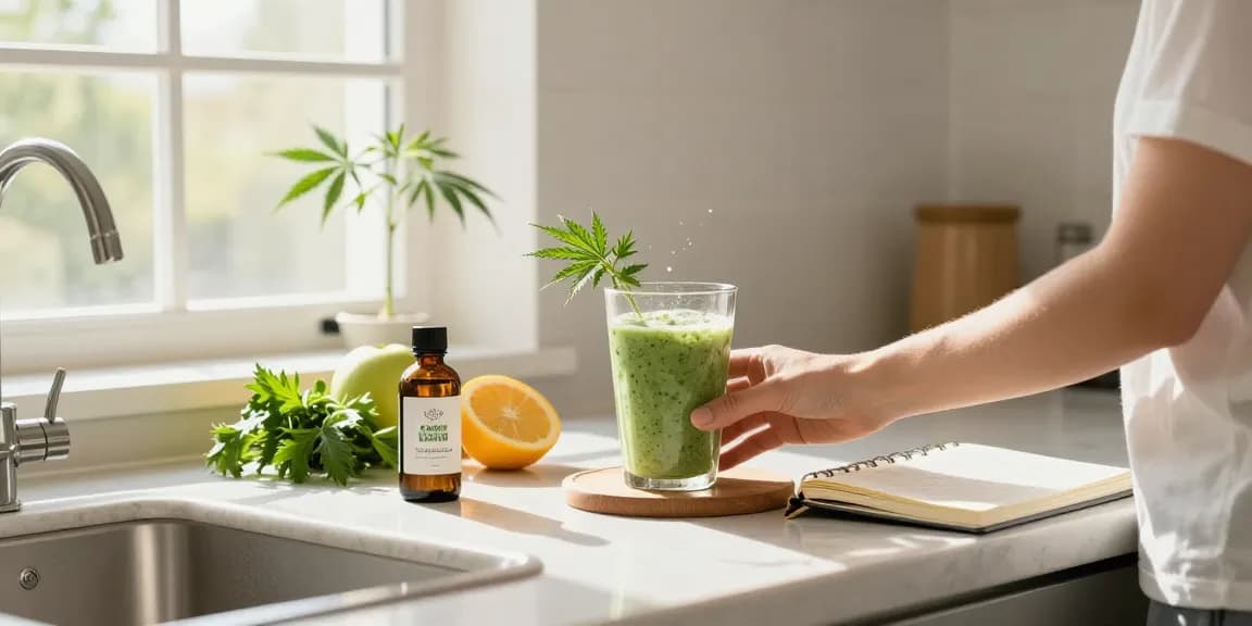 Creación de contenido de marketing destacando productos CBD naturales, aceite de CBD y elementos de bienestar.