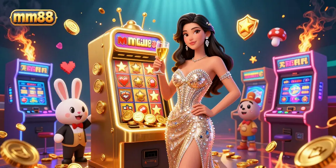 Experience thrilling jackpots with mm88's vibrant casino atmosphere featuring animated characters and gold coins.