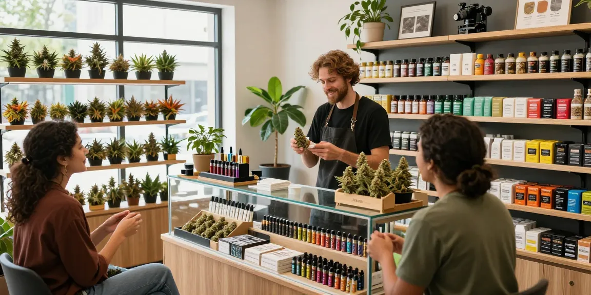 Buying cannabis online in Europe includes a welcoming cannabis shop experience where customers explore quality products.