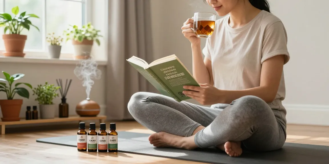 Relaxing wellness space with canadian cbd oil products, herbal tea, and serene atmosphere.