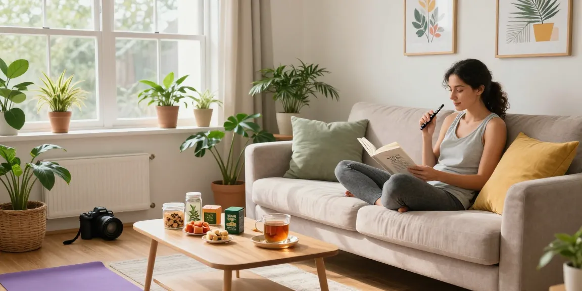 Properloud THC vape pen in a cozy living room, showcasing a natural wellness atmosphere with hemp edibles and yoga mat.