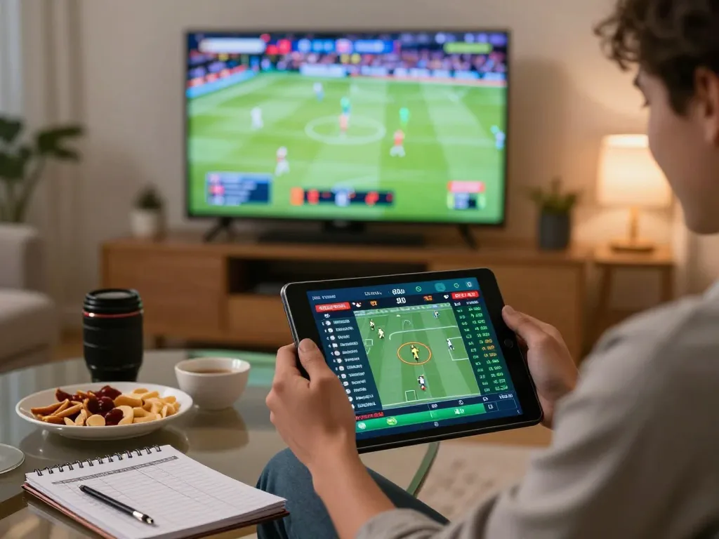 Engage in sports betting on https://rr88.auction/ with live odds displayed on tablet, celebrating a winning wager.