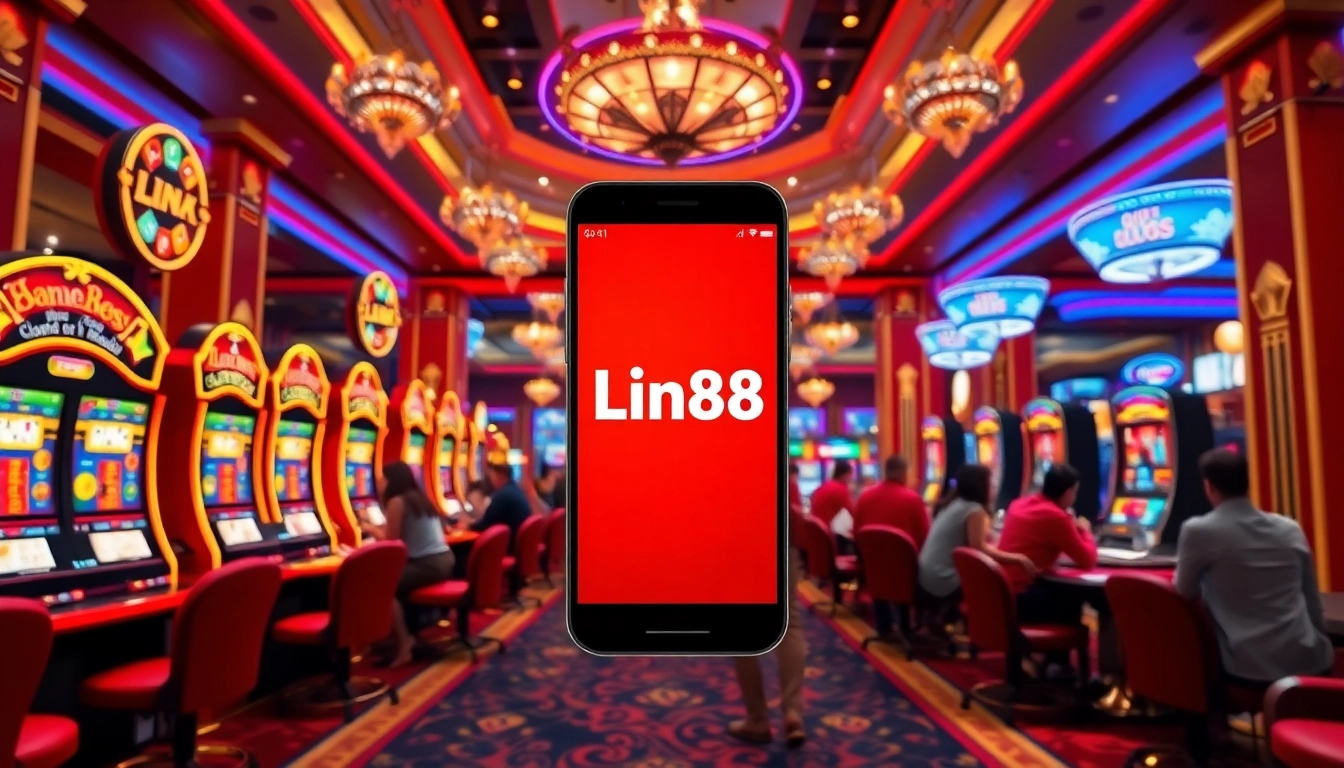 Engage with Link New88 as players enjoy a thrilling casino atmosphere of slot machines and roulette wheels.