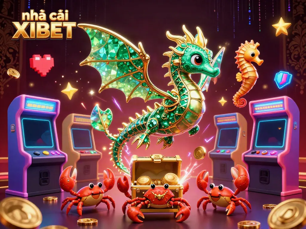 Experience thrilling gameplay at nhà cái XIBET with a vibrant underwater scene of a sea dragon and treasure.