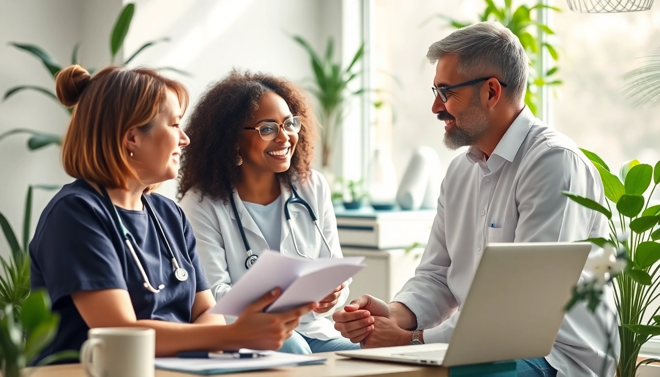 Consulting for an MMJ card online in a professional clinic setting.