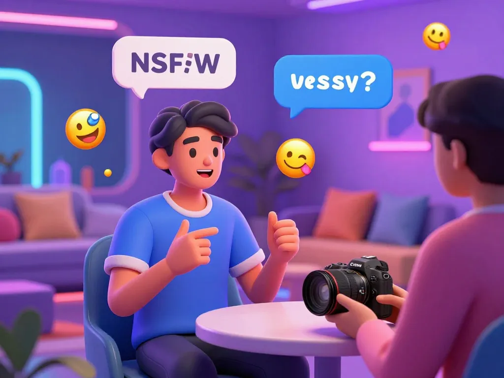 Engaging NSFW digital interaction with colorful avatars and chat bubbles.