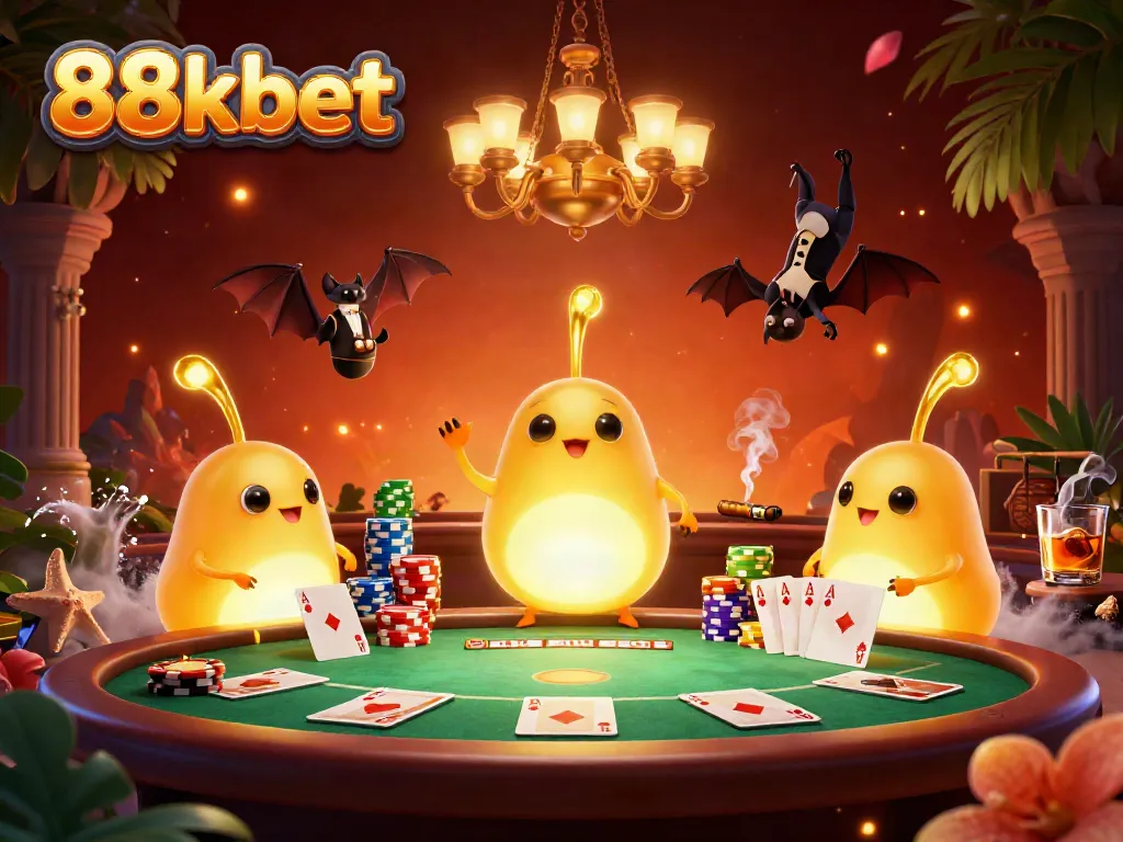Experience thrilling gameplay at 88kbet with glowworms illuminating a vibrant casino scene.