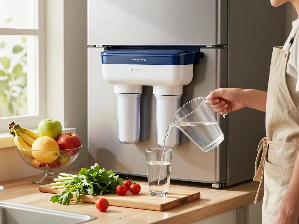 Waterdrop Plus WDP-F19C Replacement for GE® RPWFE® filter installed in a modern kitchen, promoting clean drinking water.