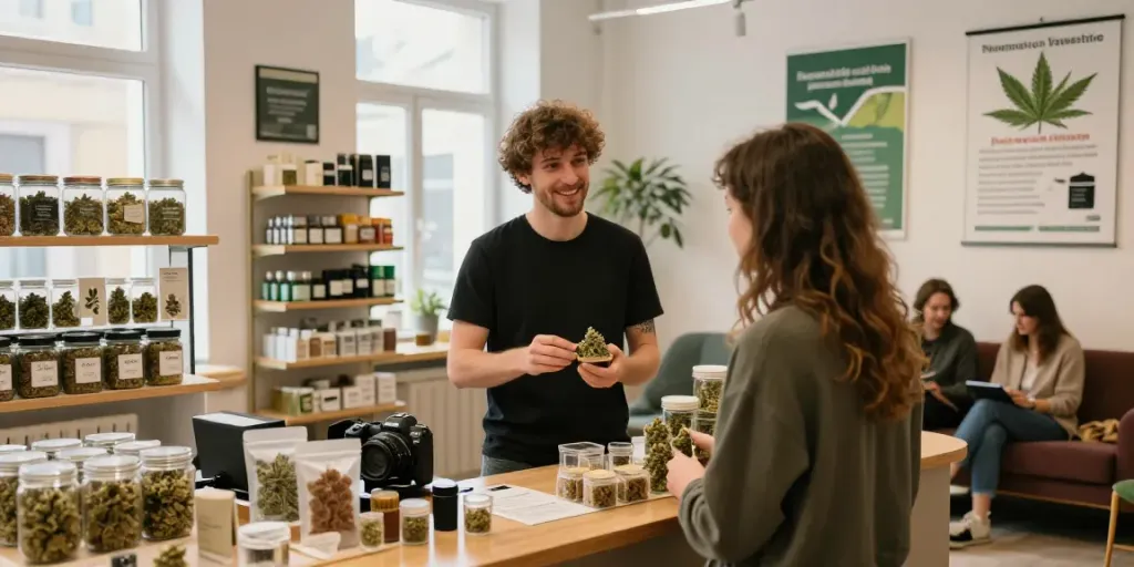 Cannabis shop in Leipzig showcasing products and a welcoming atmosphere for cannabis enthusiasts.