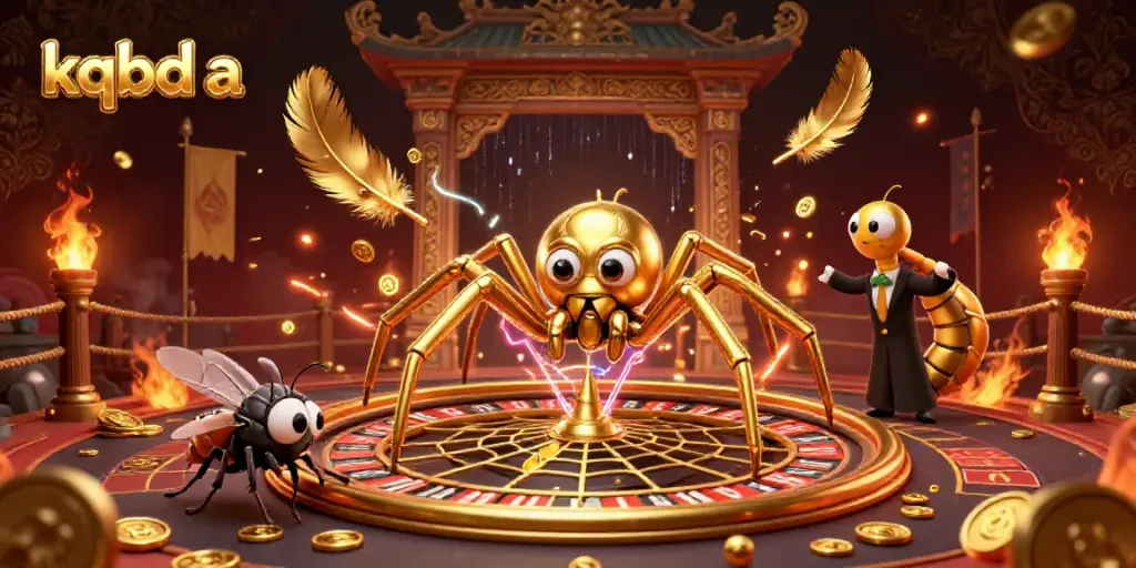 Experience the thrill of betting in a vibrant kqbd a scene with a golden spider and nervously betting fly.