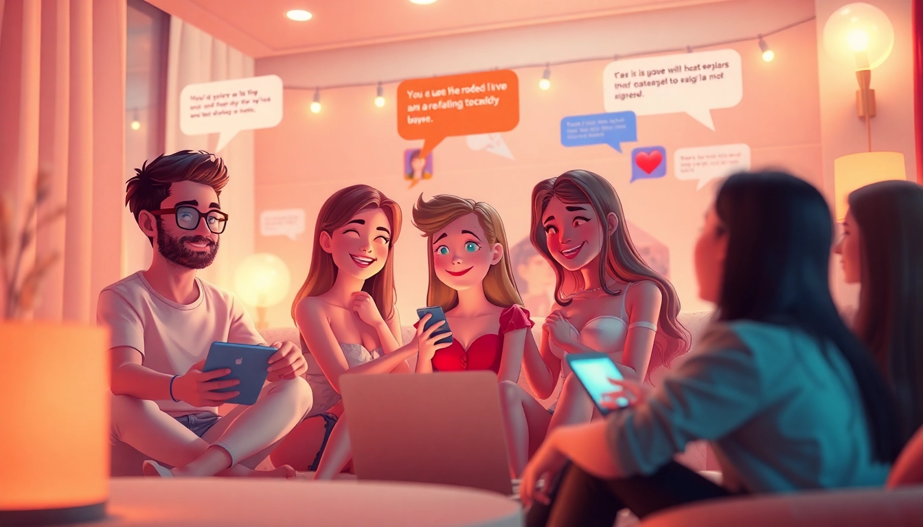 Engaging nsfw character ai chat environment with animated characters, showcasing playful interactions.
