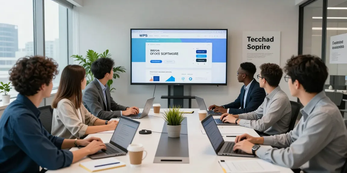 Team collaborating on the WPS Official Website in a modern office setting, enhancing productivity and innovation.