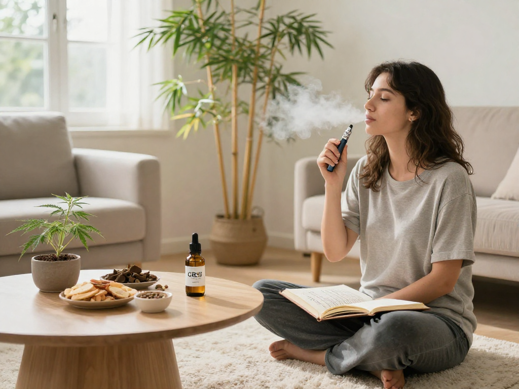 10/10 boys vape instructions displayed naturally in a cozy wellness setting with hemp extract, vape device, and organic products.