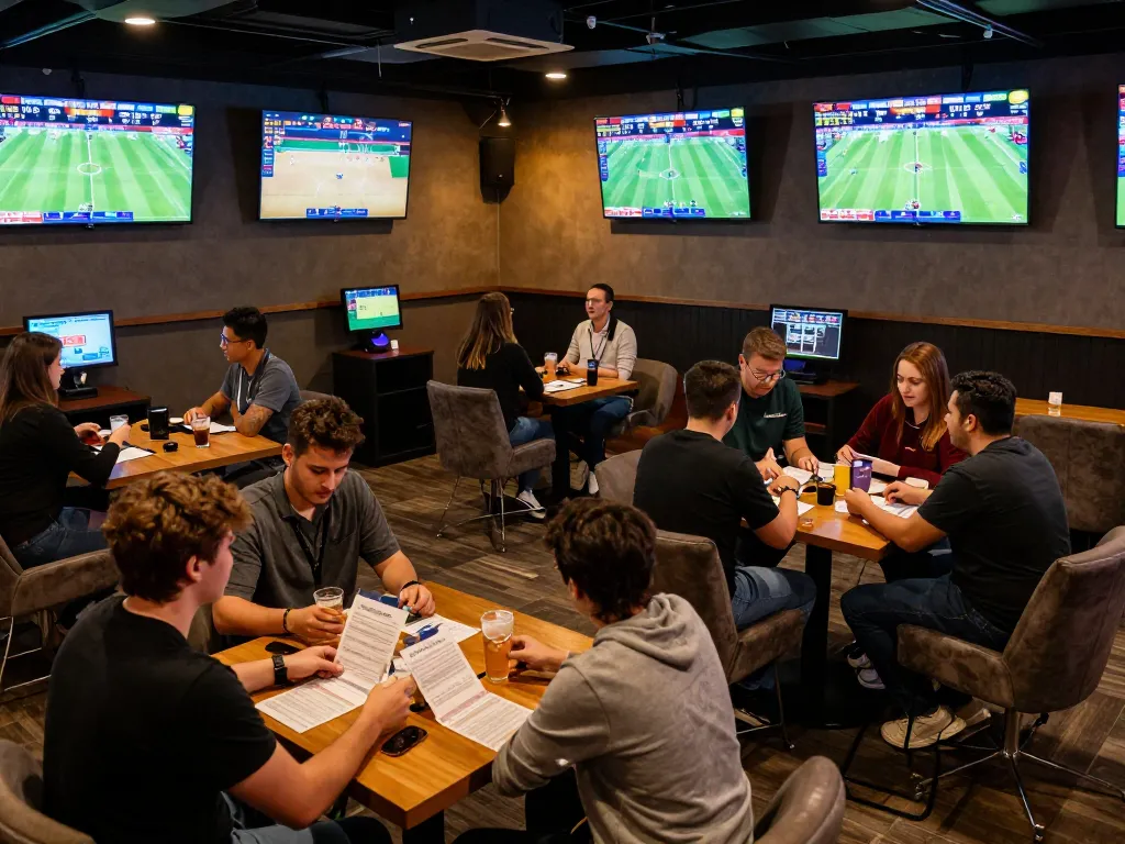 Engaging sports betting scene showcasing kèo nhà cái with excited bettors discussing strategies.