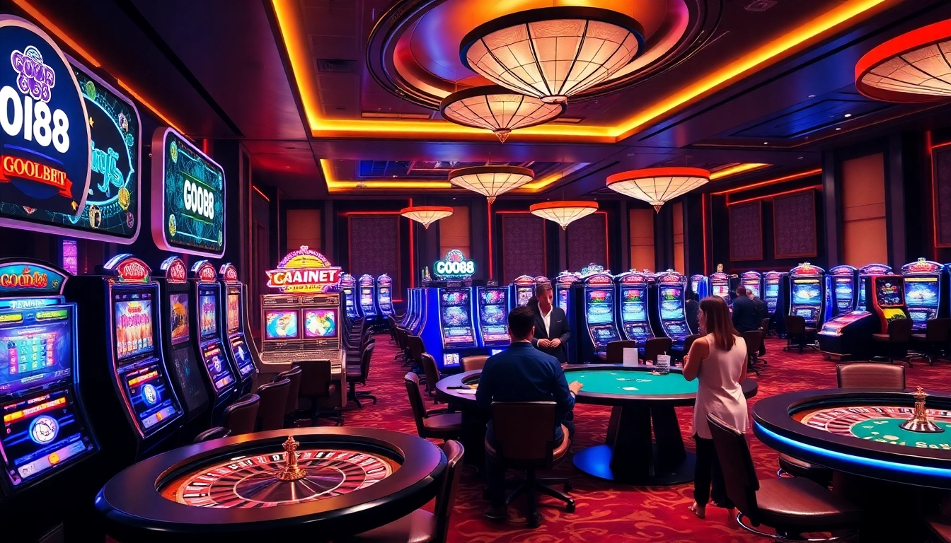 Experience the excitement of GOOD88 with vibrant casino games and players enjoying their bets.