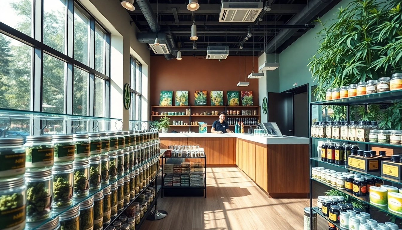 Discover premium cannabis products at the inviting Weed Store interior filled with vibrant displays.