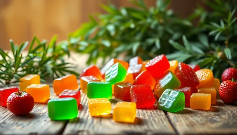 Showcase Weed Gummies with vibrant fruits for a refreshing, natural treat.