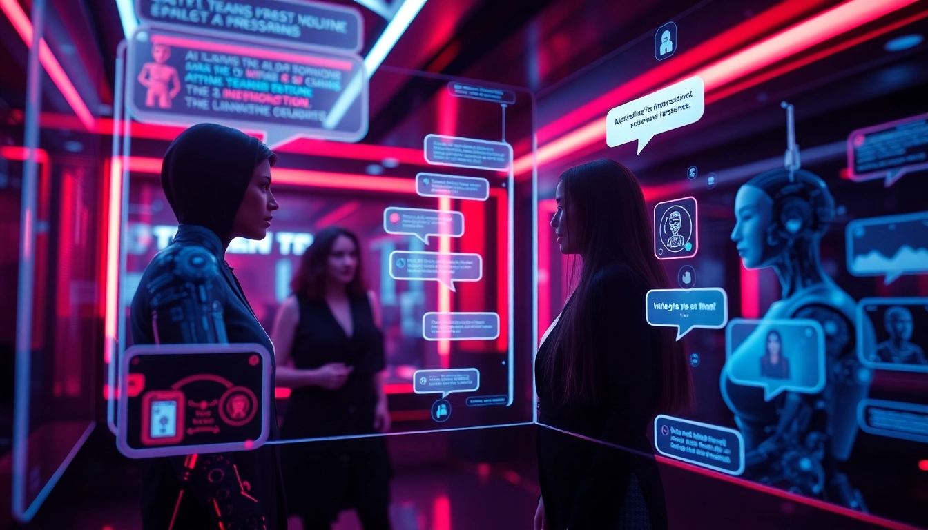 Engaging scene of ai porn chat showcasing futuristic AI characters in a sleek digital interface.