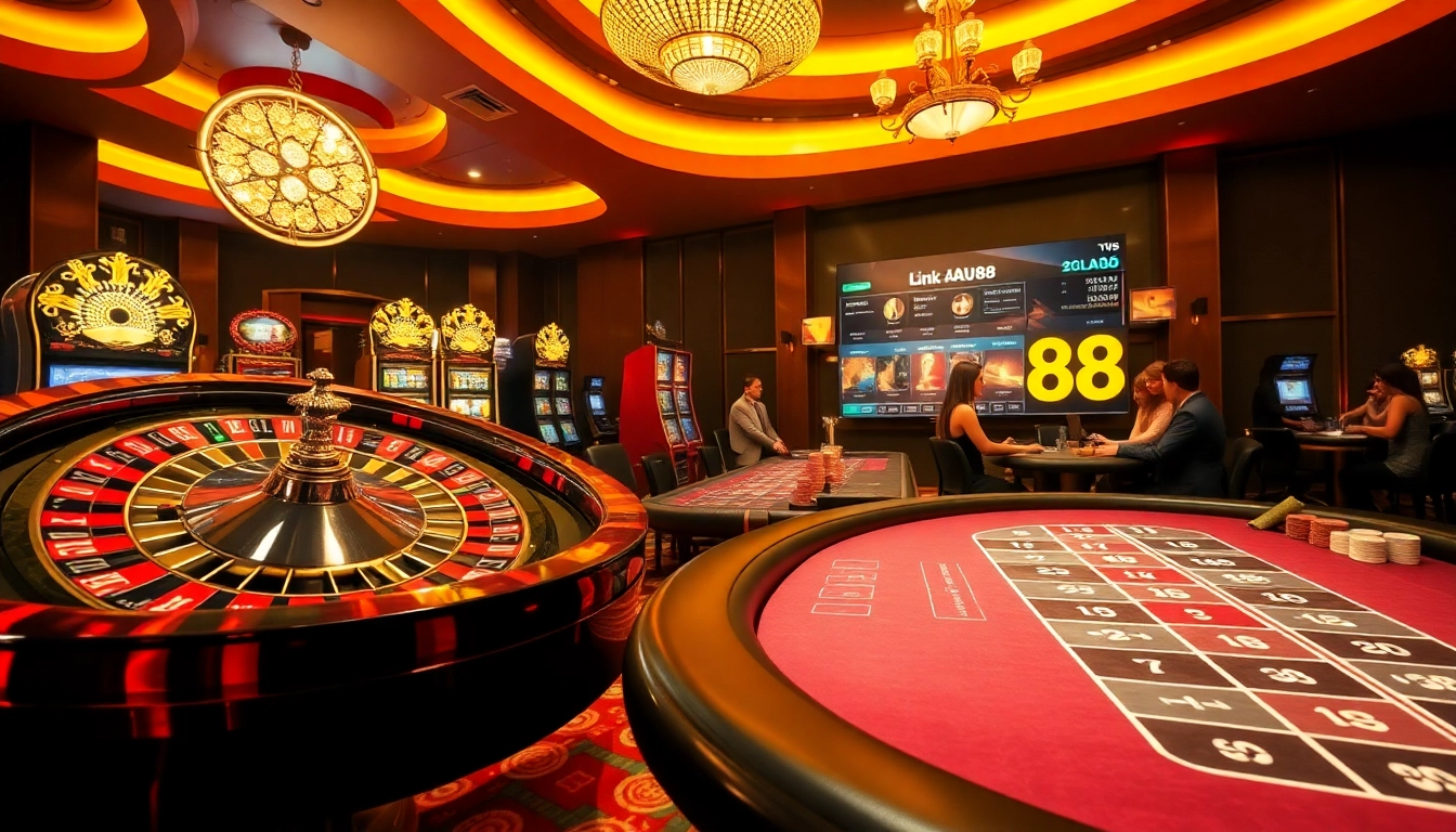 Experience thrilling action at Link AU88 casino with vibrant gaming tables and slot machines.