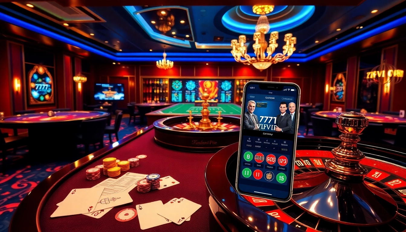 Exciting gaming action featuring the 777VIP Com online casino interface with vibrant tables and chips.