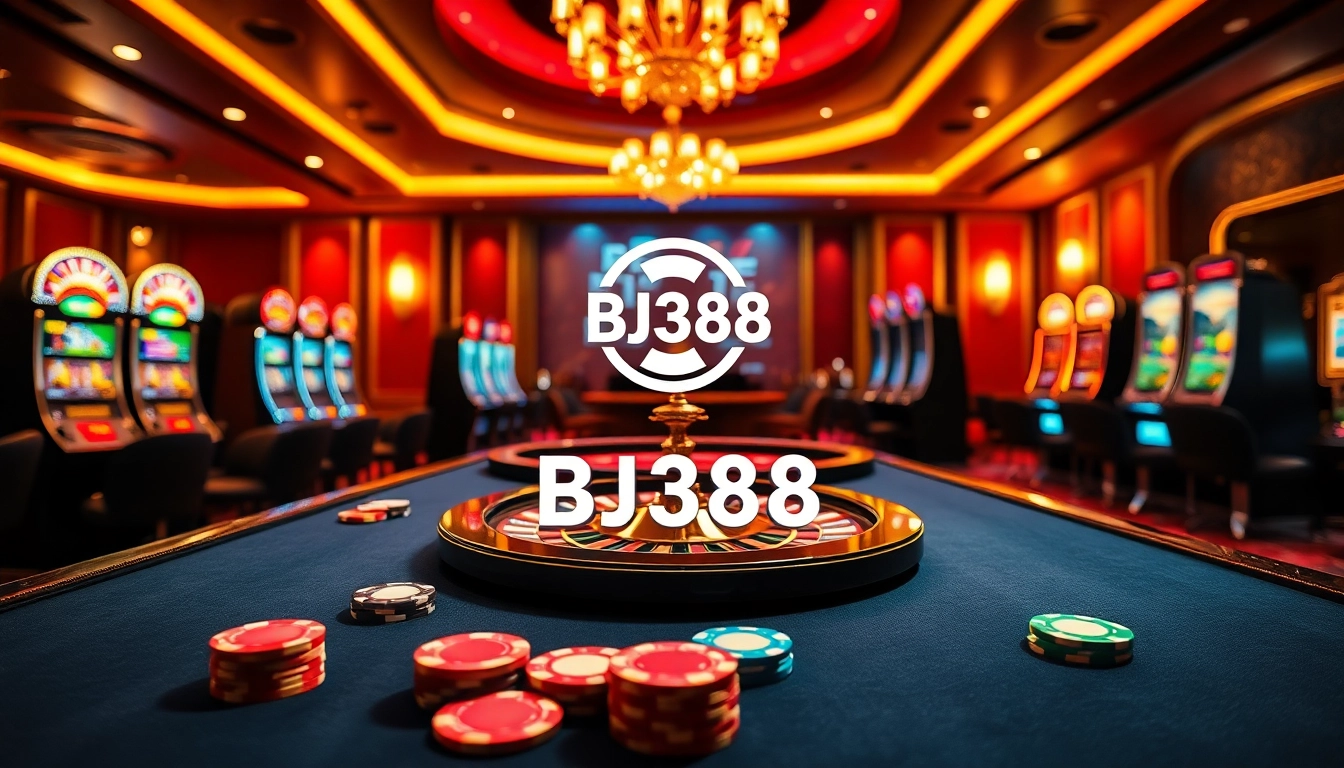 BJ388 interactive gambling experience with vibrant casino tables and luxury game elements.
