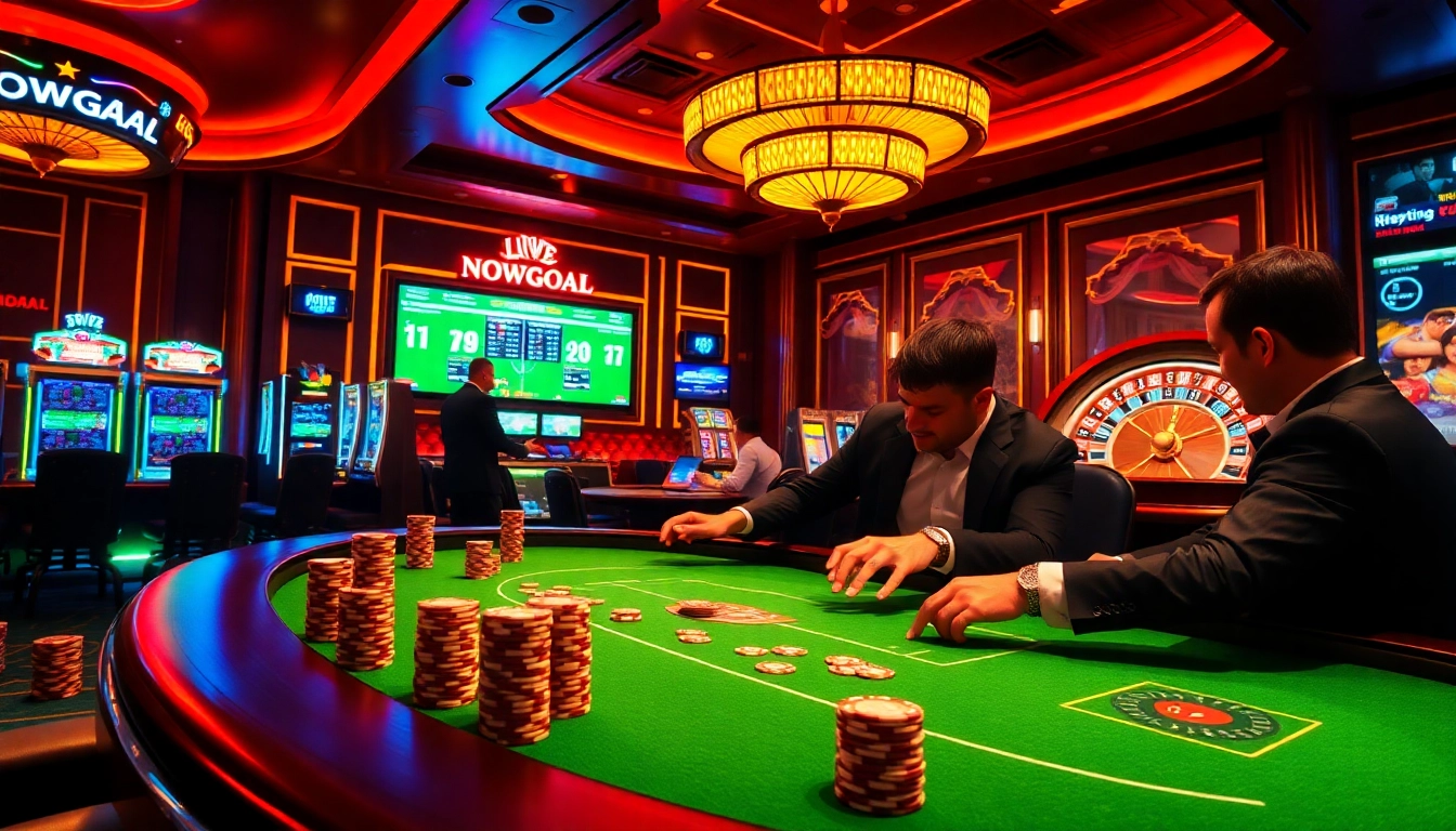 Engage in the excitement of Nowgoal bóng đá at a vibrant casino table featuring chips and live scores.