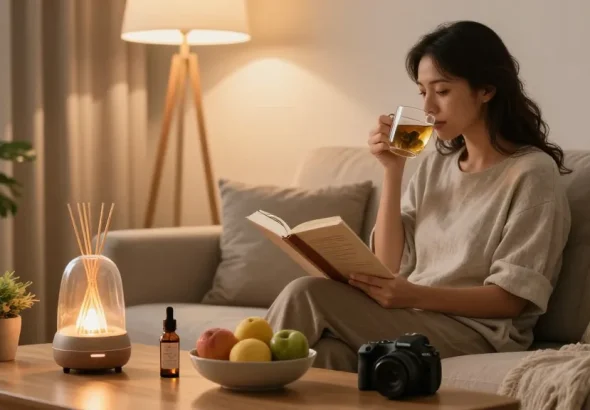 properloud CBD tincture and wellness tea in serene home setting
